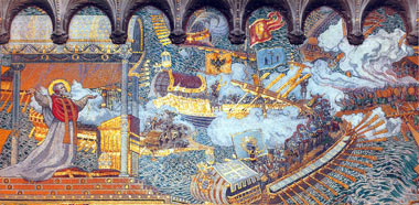 Fresque de la bataille de Lépante dans la basilique de Fourvière Fresque de la bataille de Lépante dans la basilique de Fourvière